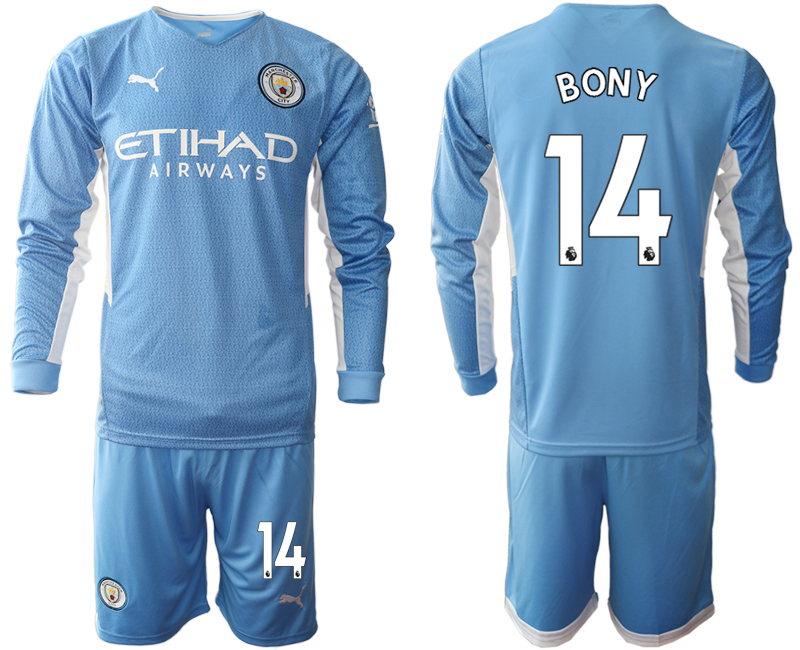 Men 2021-2022 Club Manchester city home Light blue Long Sleeve #14 Soccer Jersey->manchester city jersey->Soccer Club Jersey